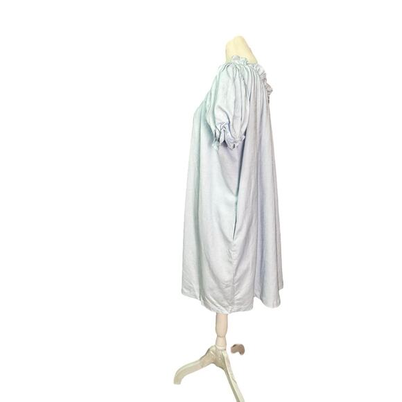 MABLE One Shoulder Puff Sleeve Pastel Blue Romantic Core Linen Blend Dress Sz S - Picture 3 of 12